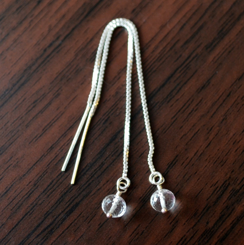 Dainty Crystal Quartz Threader Earrings