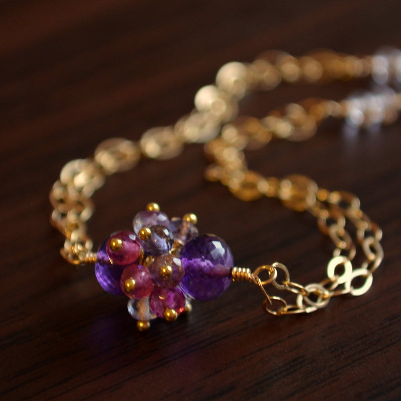 Real Amethyst Bracelet with Pink Tourmaline
