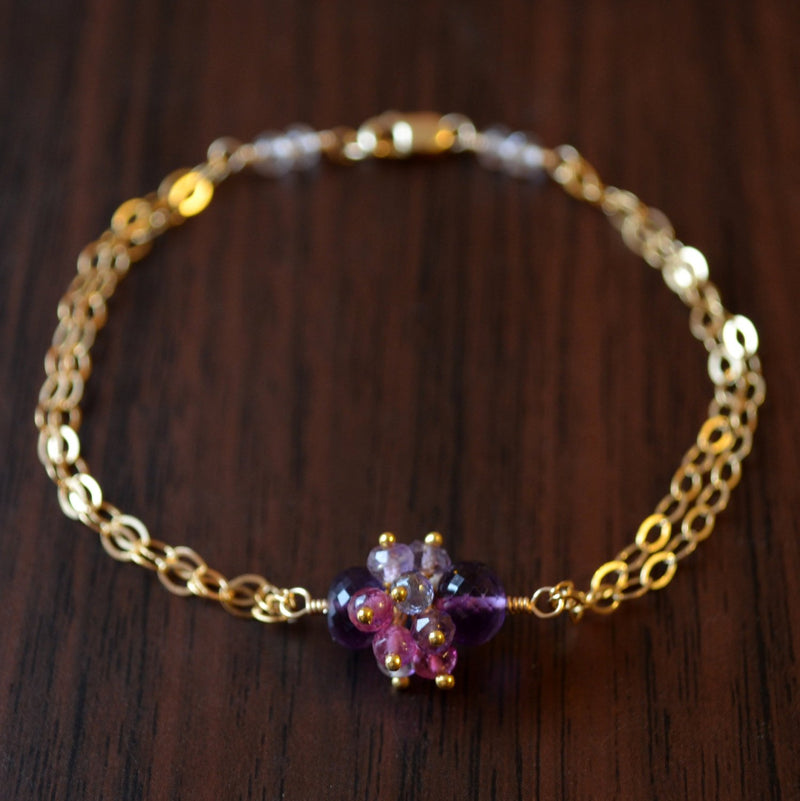 Real Amethyst Bracelet with Pink Tourmaline