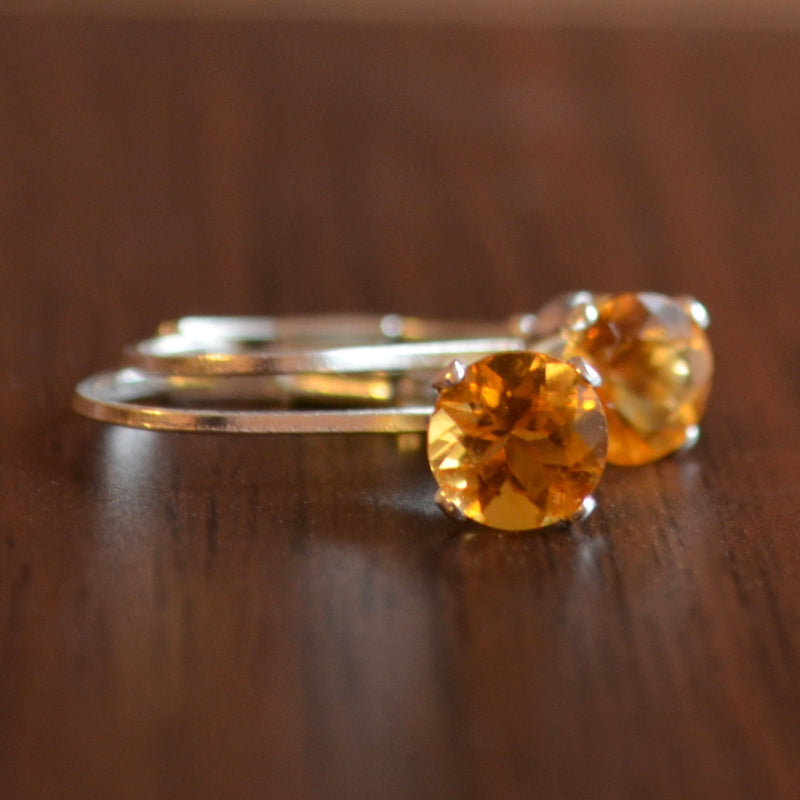 Citrine Leverback Earrings in Sterling Silver