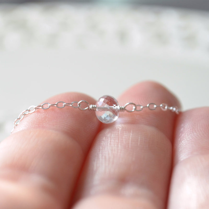 Simple Crystal Quartz Bracelet for Girls in Sterling Silver