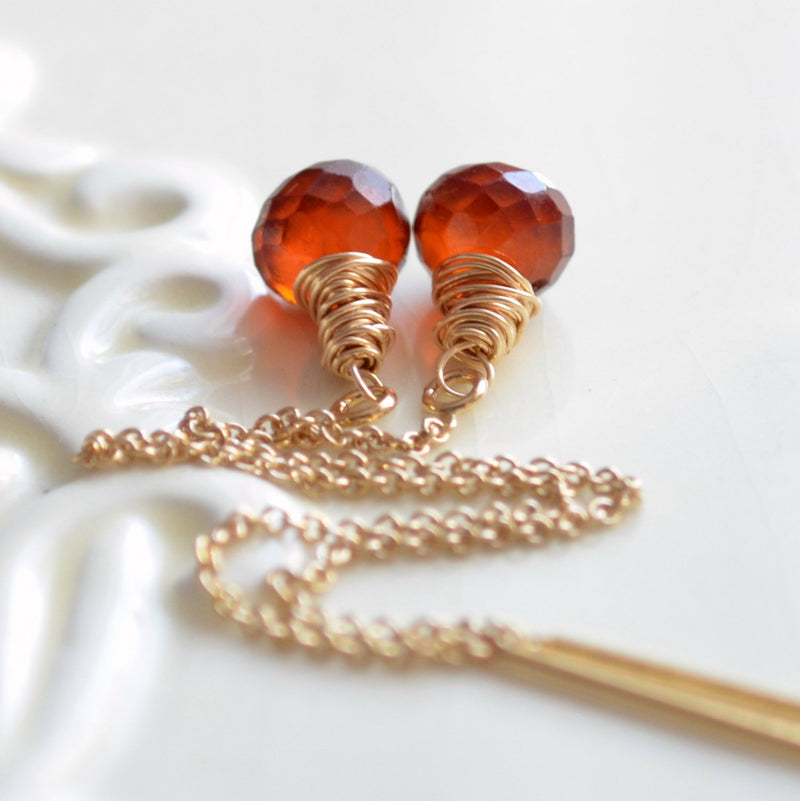 Hessonite Garnet Threader Earrings in Burnt Orange