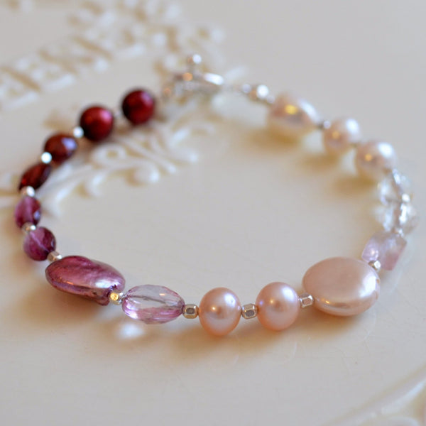 Beaded Bracelet, Gemstone and Freshwater Pearl