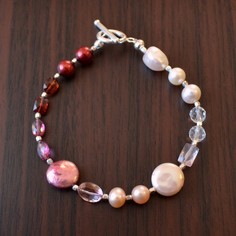Beaded Bracelet, Gemstone and Freshwater Pearl