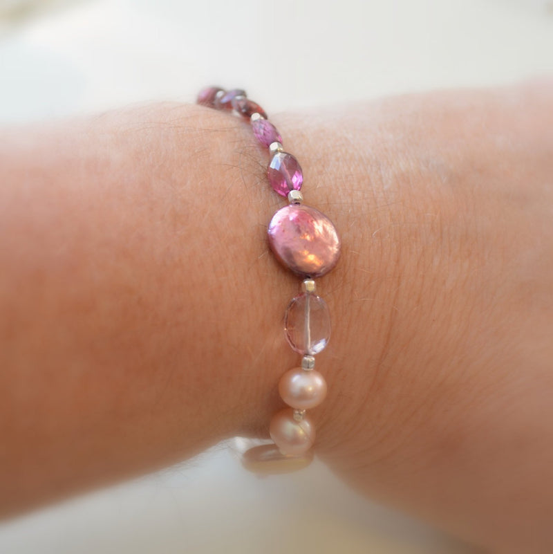 Beaded Bracelet, Gemstone and Freshwater Pearl