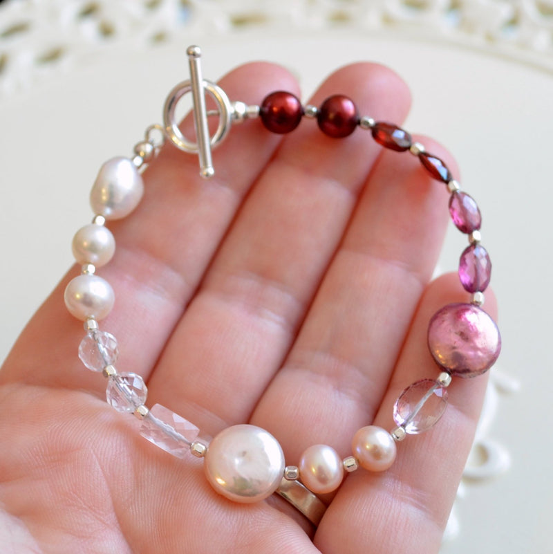 Beaded Bracelet, Gemstone and Freshwater Pearl