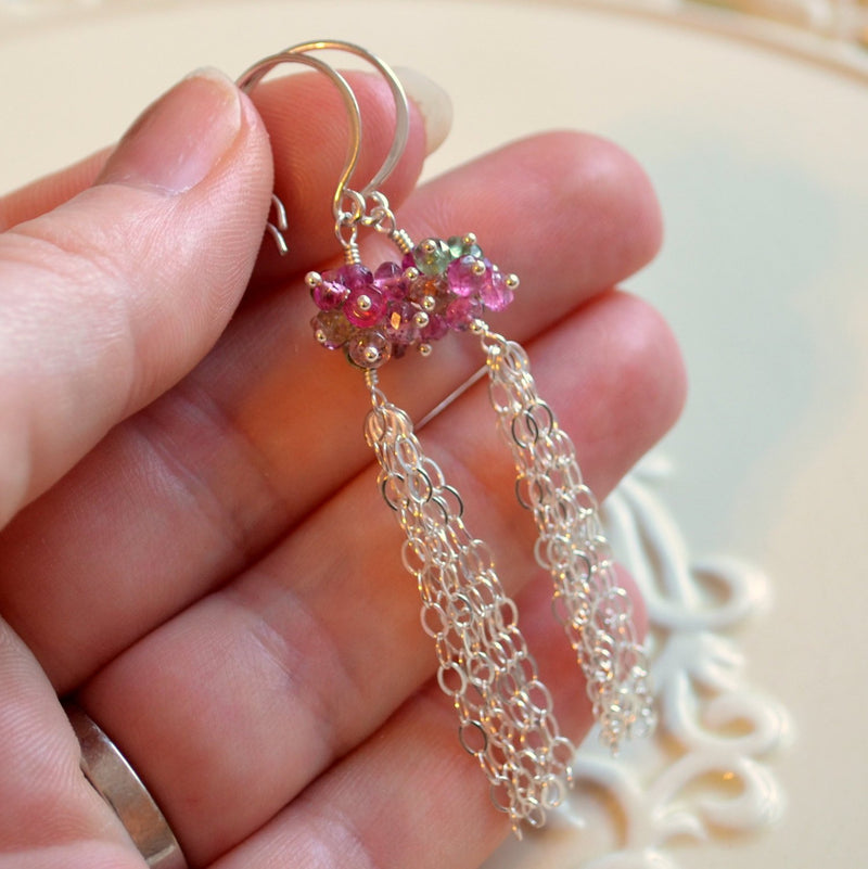 Long Tourmaline Earrings with Real Gemstone Clusters