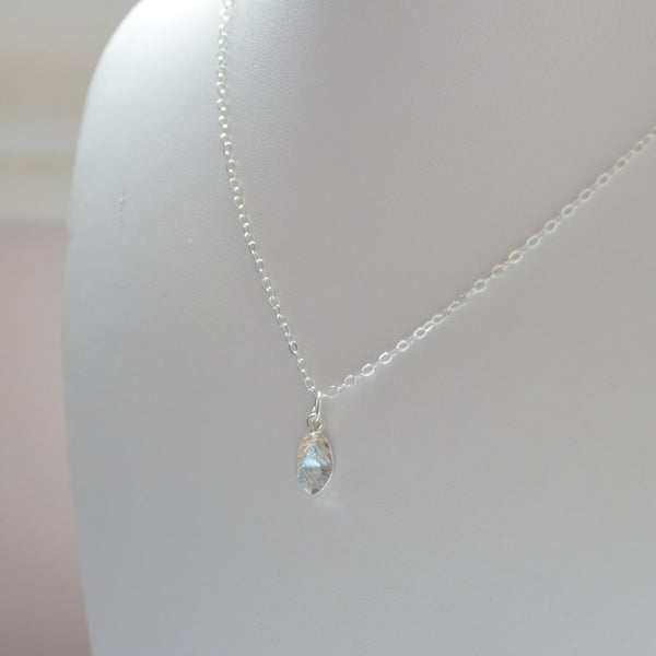 Leaf Necklace with Tiny Blue Topaz Gemstone