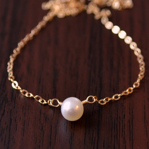 Simple Choker, Gold Sterling Silver, Real Freshwater Pearl