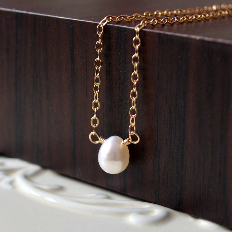 Simple Choker, Gold Sterling Silver, Real Freshwater Pearl