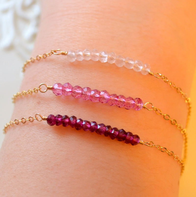 Gold Stacking Bracelet Set with Rose Quartz and Pink Topaz