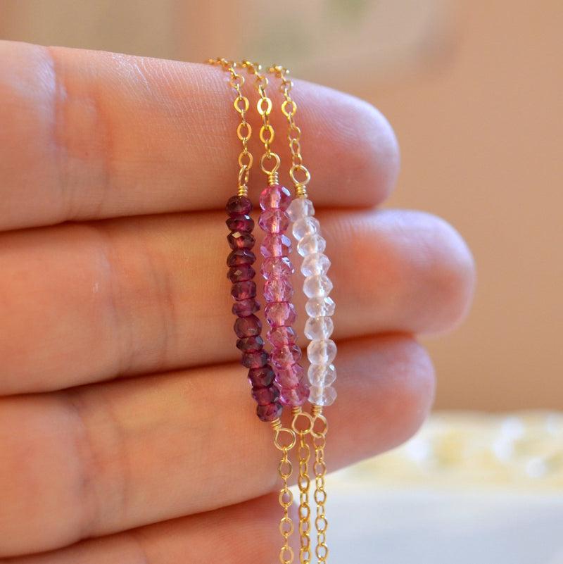 Gold Stacking Bracelet Set with Rose Quartz and Pink Topaz