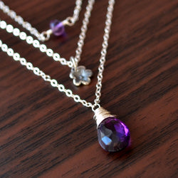 Real Amethyst Necklace, Sterling Silver Layering Set