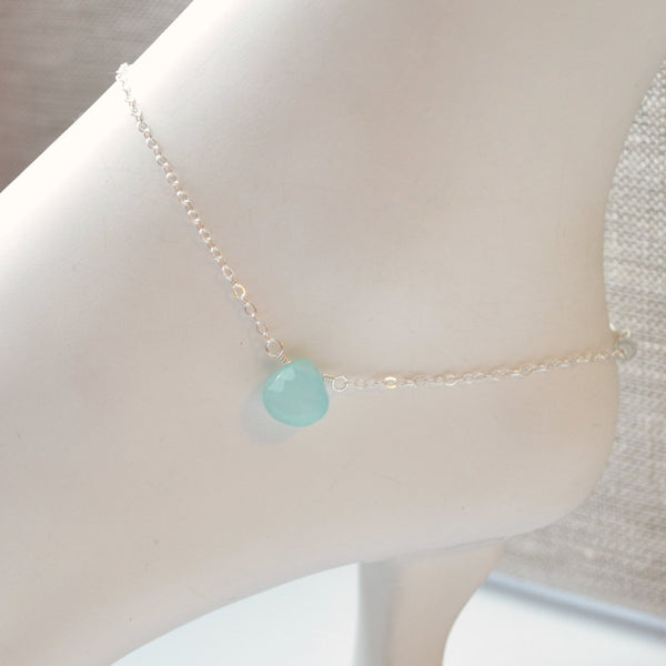 Sterling Silver Anklet with Aqua Gemstone