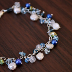 Freshwater Pearl Bracelet in Blue and White - Bluebells