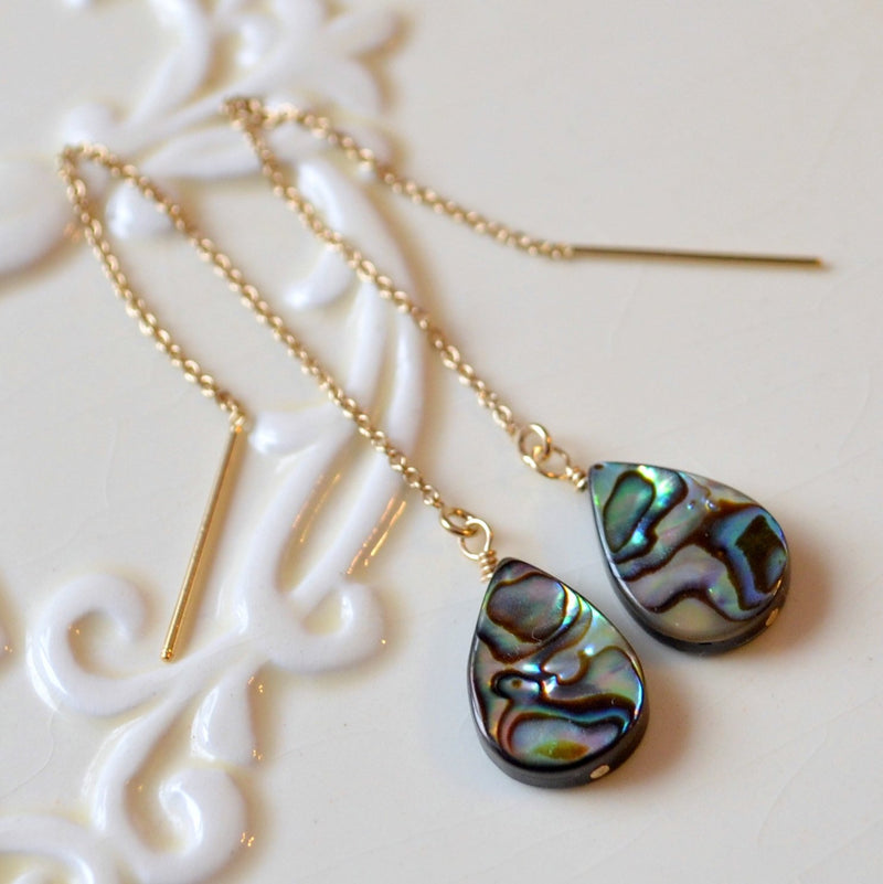 Abalone Threader Earrings with Paua Shell