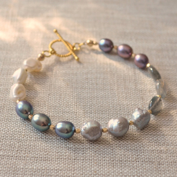 Real Pearl Bracelet with Labradorite