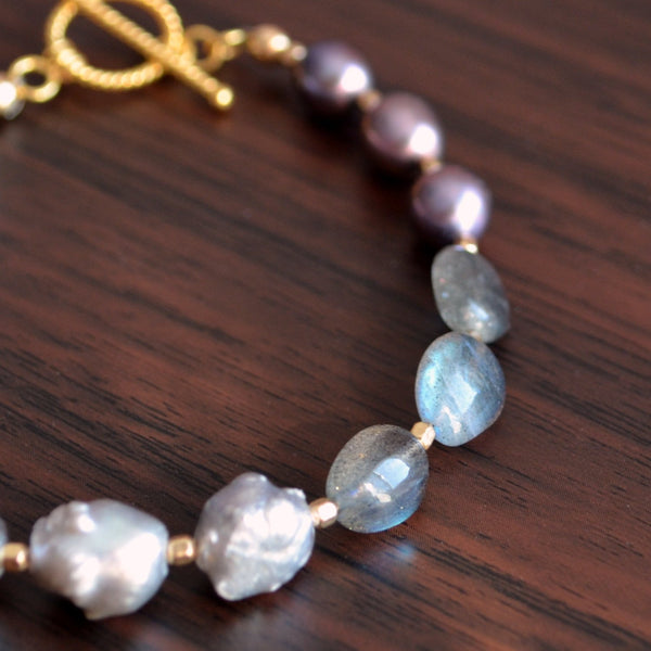 Real Pearl Bracelet with Labradorite