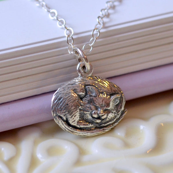 Sleeping Cat Necklace in Sterling Silver