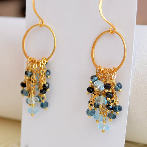 Gemstone Earrings with London Blue Topaz and Black Spinel