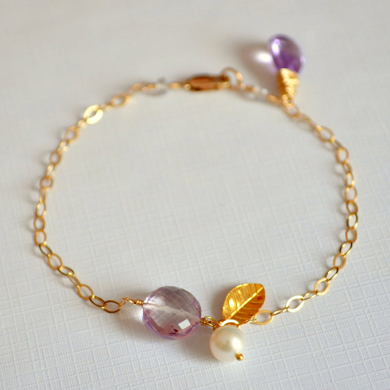 Lavender Bridesmaid Bracelet with Pink Amethyst and Pearl