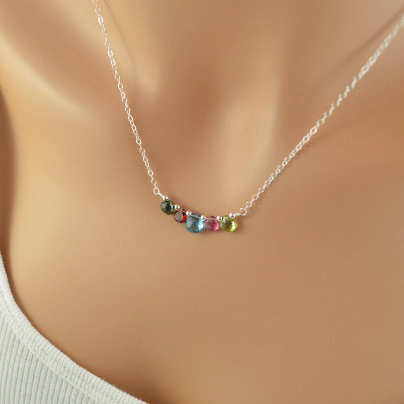 Family Necklace in Sterling Silver with Genuine Gemstones