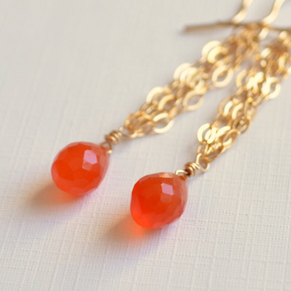 Carnelian Earrings with Orange Gemstone