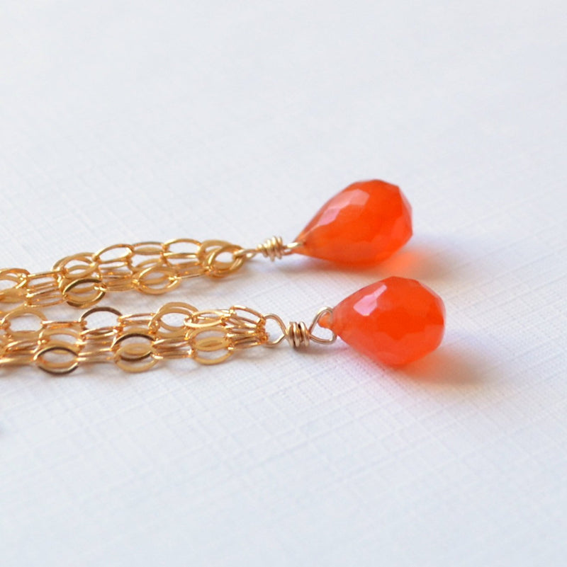 Carnelian Earrings with Orange Gemstone