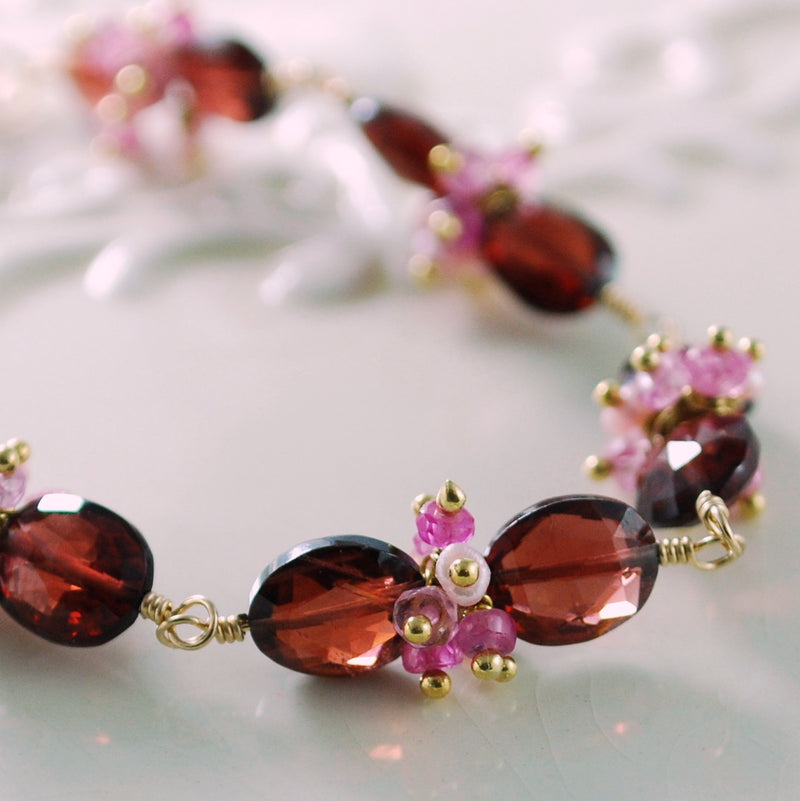 Pink and Red Garnet Bracelet for Valentines Day - In Love