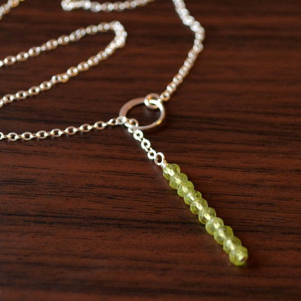 Simple Silver Lariat Necklace, Peridot Necklace