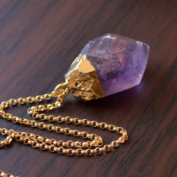 Long Raw Amethyst Necklace