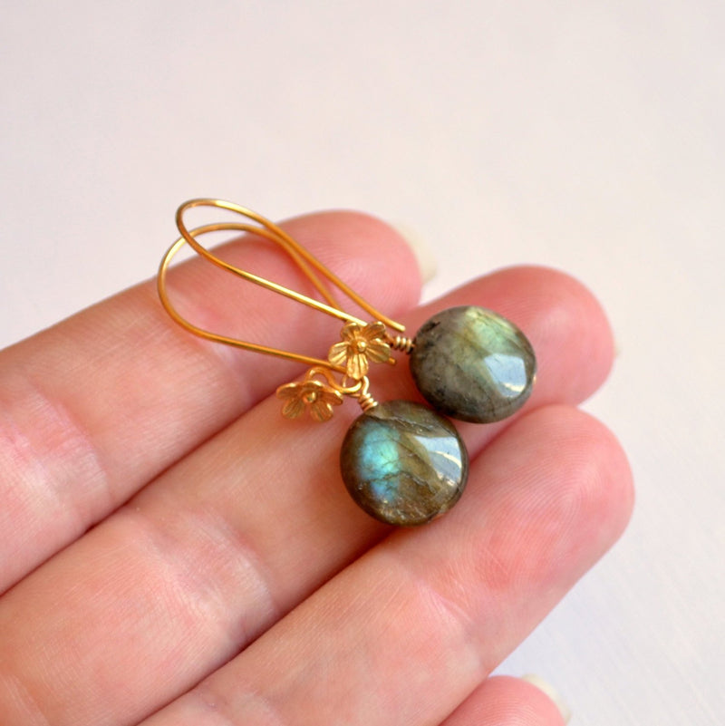 Labradorite Earrings and Smooth Coin Gemstone