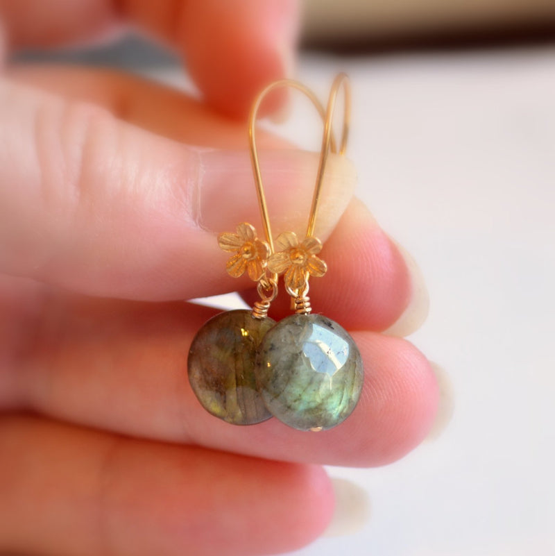 Labradorite Earrings and Smooth Coin Gemstone