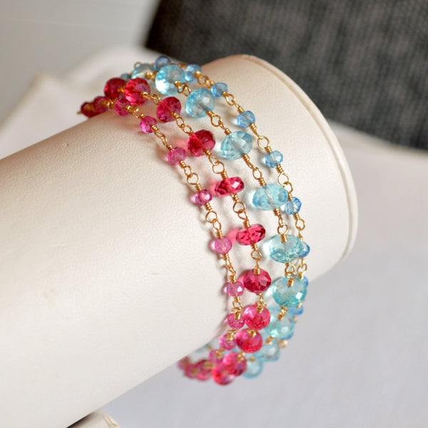 Multi Strand Bracelet in Hot Pink and Blue - Tropical Punch