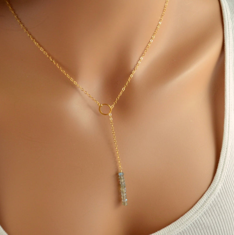 Labradorite Lariat Necklace and Real Gemstone