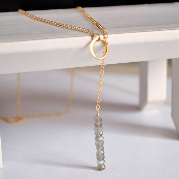 Labradorite Lariat Necklace and Real Gemstone