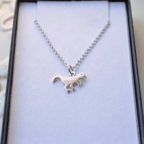 Dinosaur Necklace, Sterling Silver, Boys Jewelry, Rolo Chain, Child Children, Cute T Rex Charm, Fun Jewelry