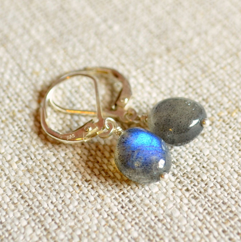Simple Labradorite Earrings, Smooth Nugget Beads