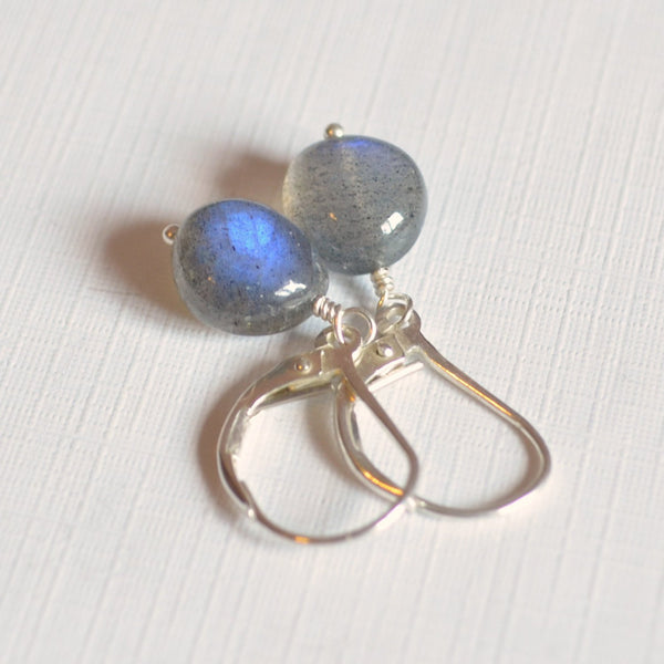 Simple Labradorite Earrings, Smooth Nugget Beads