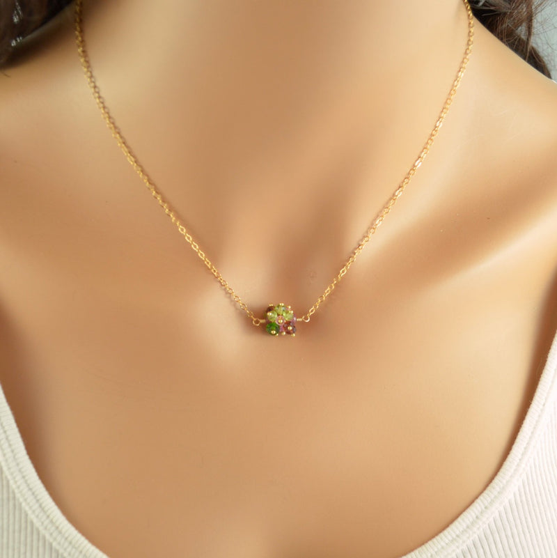 Christmas Necklace with Real Garnet Ruby and Peridot Cluster