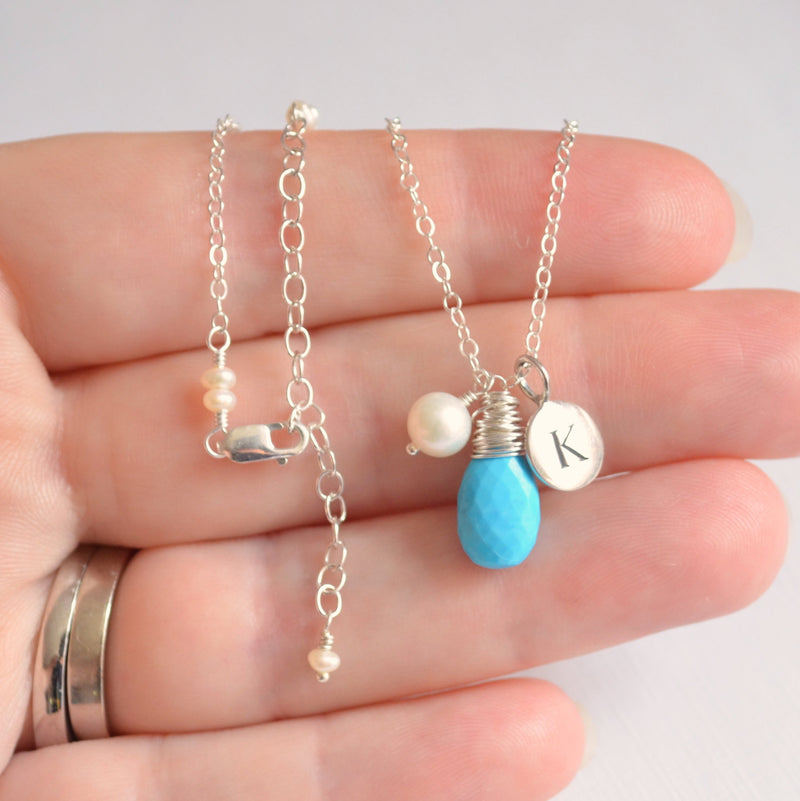Real Turquoise Necklace with Initial Charm