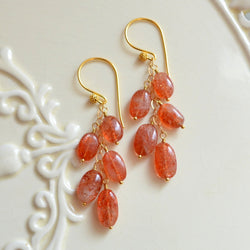 Long Sunstone Earrings with Burnt Orange Gemstones