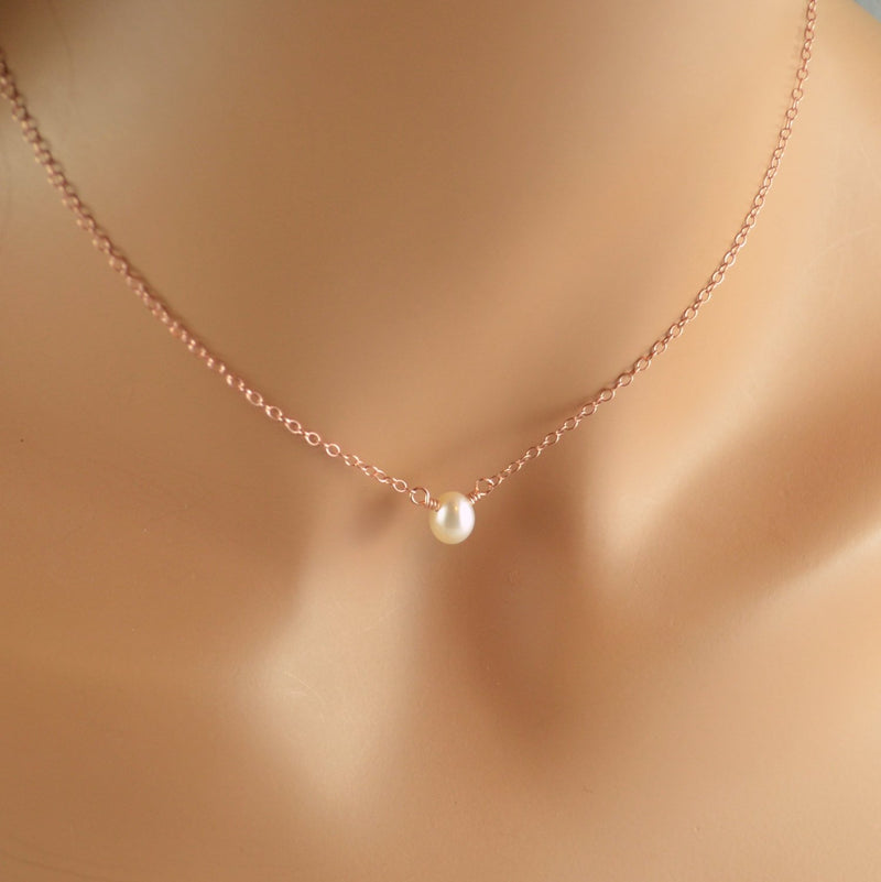 Simple Choker, Gold Sterling Silver, Real Freshwater Pearl