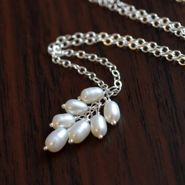 White Pearl Necklace, Real Freshwater Pearl Cluster