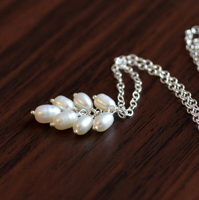 White Pearl Necklace, Real Freshwater Pearl Cluster