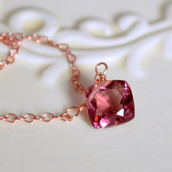 Simple Rose Gold Necklace, Plum Colored Quartz