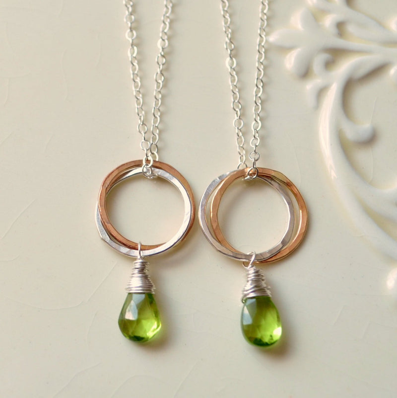 Twins Necklace in Sterling Silver with Circle Pendant