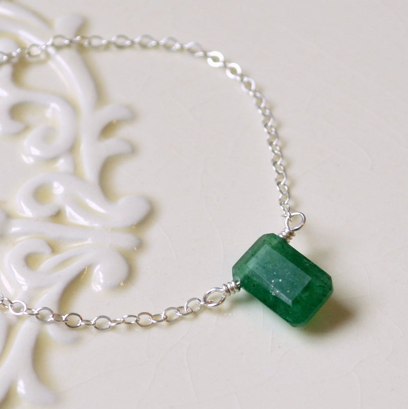 Emerald Cut Green Quartz Necklace for Girls