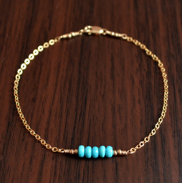 Real Turquoise Bridesmaid Bracelet in Silver or Gold