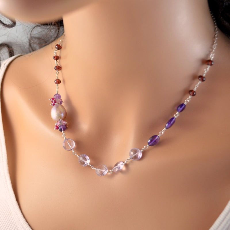 Pink Amethyst and Garnet Necklace